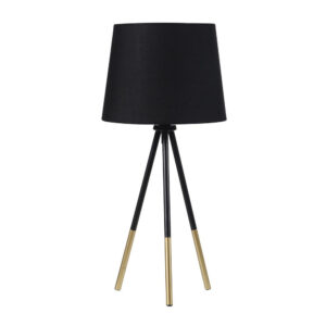 Table Lamp with Tripod Metal Base, Black and Gold