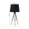 Table Lamp with Tripod Metal Base, Black and Gold