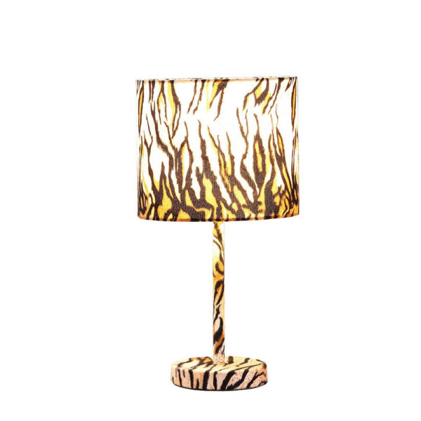 Fabric Wrapped Table Lamp with Striped Animal Print, Brown and Black