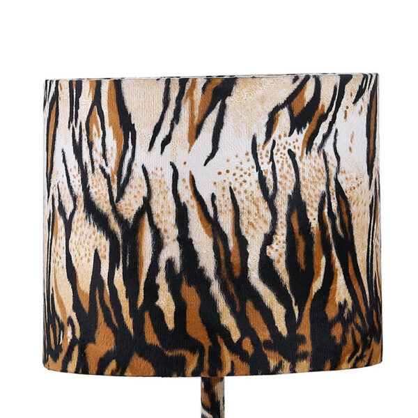 Fabric Wrapped Table Lamp with Striped Animal Print, Brown and Black