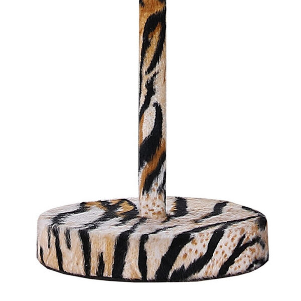Fabric Wrapped Table Lamp with Striped Animal Print, Brown and Black