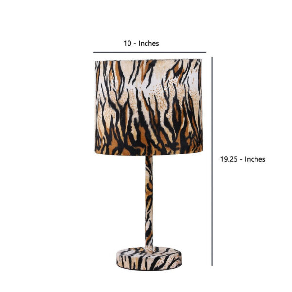 Fabric Wrapped Table Lamp with Striped Animal Print, Brown and Black