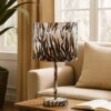 Fabric Wrapped Table Lamp with Striped Animal Print, Brown and Black