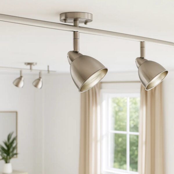 Round Metal Shade Track Light Head and Frame, Silver