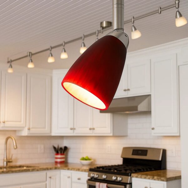 Hand Blown Glass Shade Track Light Head with Metal Frame, Red and Silver