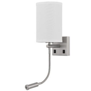 Liam 25 Inch Modern Wall Lamp, Hardback Fabric Shade, 1 LED, Metal, Silver