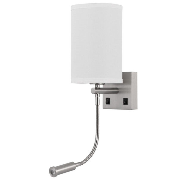 Liam 25 Inch Modern Wall Lamp, Hardback Fabric Shade, 1 LED, Metal, Silver