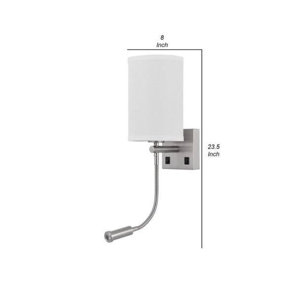 Liam 25 Inch Modern Wall Lamp, Hardback Fabric Shade, 1 LED, Metal, Silver