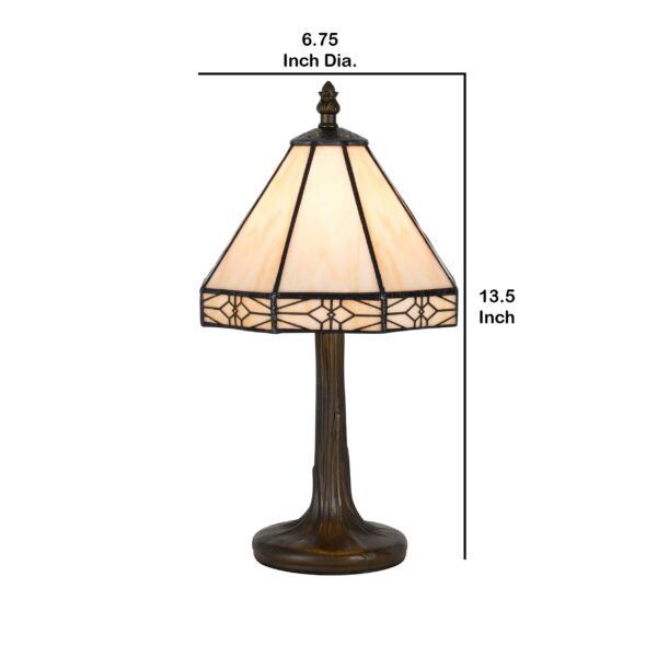 Tree Like Metal Body Tiffany Table lamp with Conical Shade,Beige and Bronze
