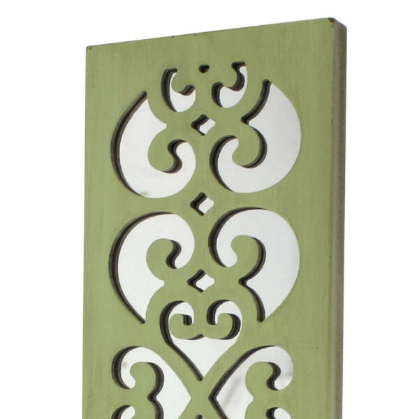 Quatrefoil Pattern Wooden Candle holder Set of 2 with Mirror Insert, Green