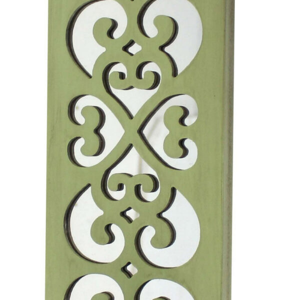 Quatrefoil Pattern Wooden Candle holder Set of 2 with Mirror Insert, Green