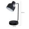 15 Inch Metal Table Lamp, Adjustable Shade, Wireless Charging, Black
