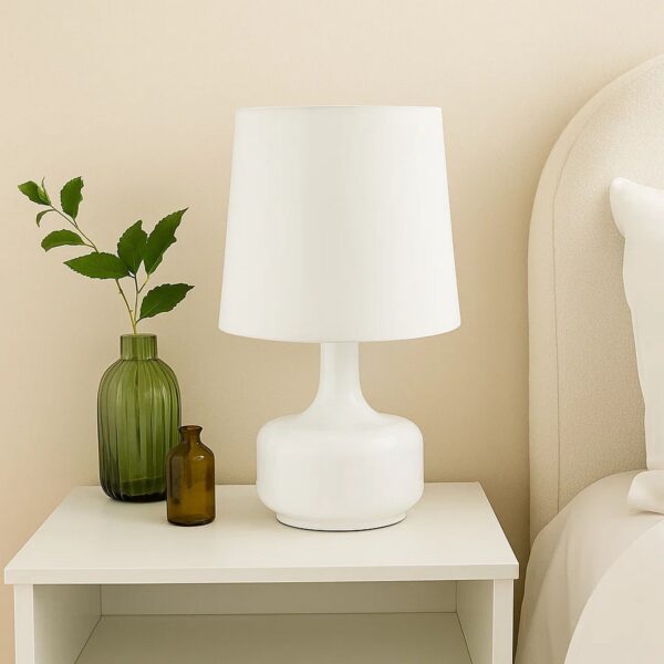 Table Lamp with Teardrop Metal Base and Fabric Shade, White