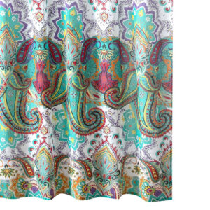 Vana 72 Inch Shower Curtain, Microfiber Fabric, Blue and Red Paisleys Print