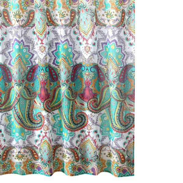 Vana 72 Inch Shower Curtain, Microfiber Fabric, Blue and Red Paisleys Print