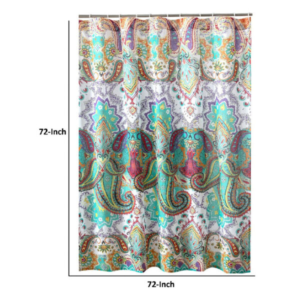 Vana 72 Inch Shower Curtain, Microfiber Fabric, Blue and Red Paisleys Print