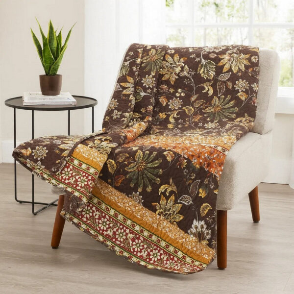 Athens 60 Inch Throw Blanket, Chocolate Brown Polyester, Jacobean Print