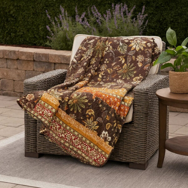 Athens 60 Inch Throw Blanket, Chocolate Brown Polyester, Jacobean Print