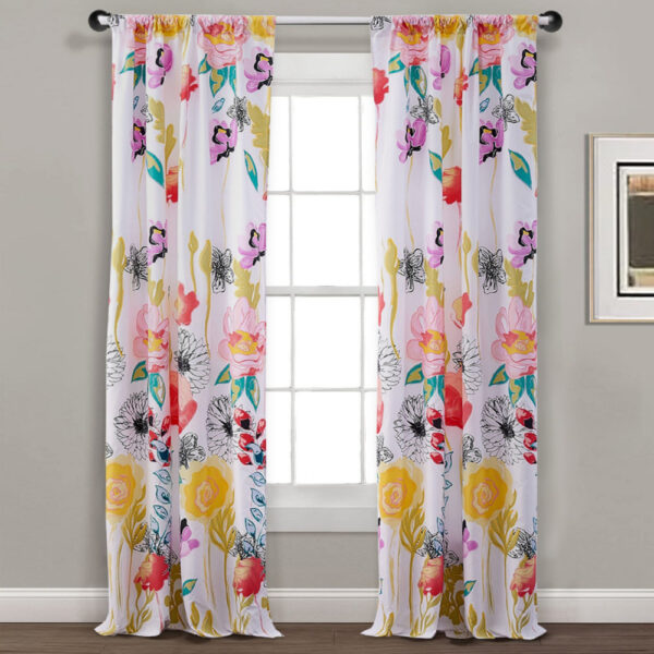 Minsk 84 Inch Window Panel Curtains, Bright Flower Patterns, Vibrant Colors