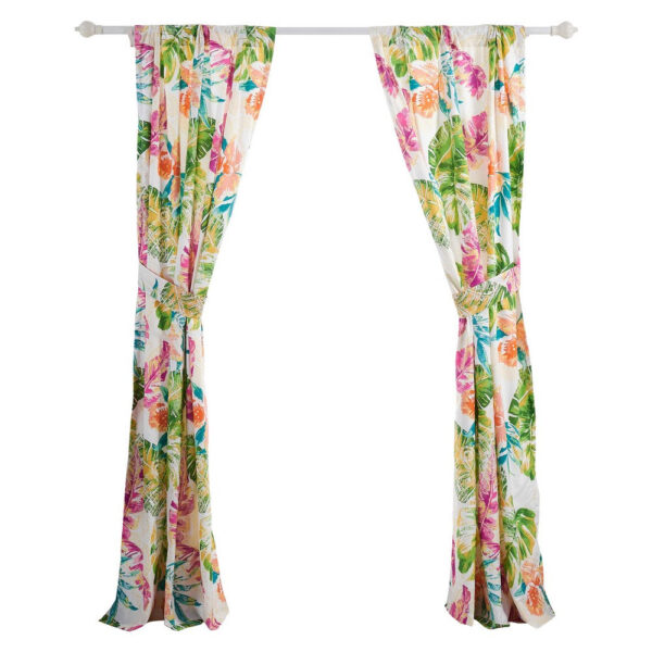 Porto 84 Inch Panel Window Curtains, Tropical Palm Leaves, Green and Blue