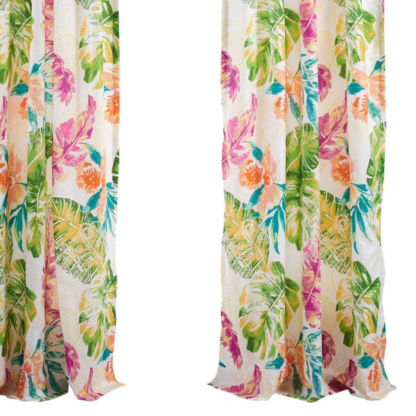 Porto 84 Inch Panel Window Curtains, Tropical Palm Leaves, Green and Blue