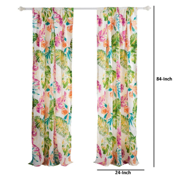 Porto 84 Inch Panel Window Curtains, Tropical Palm Leaves, Green and Blue