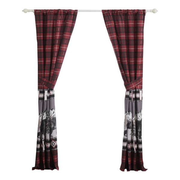 Sofia 84 Inch Bear Panel Curtains, Poly Microfiber, Red and Black Plaid