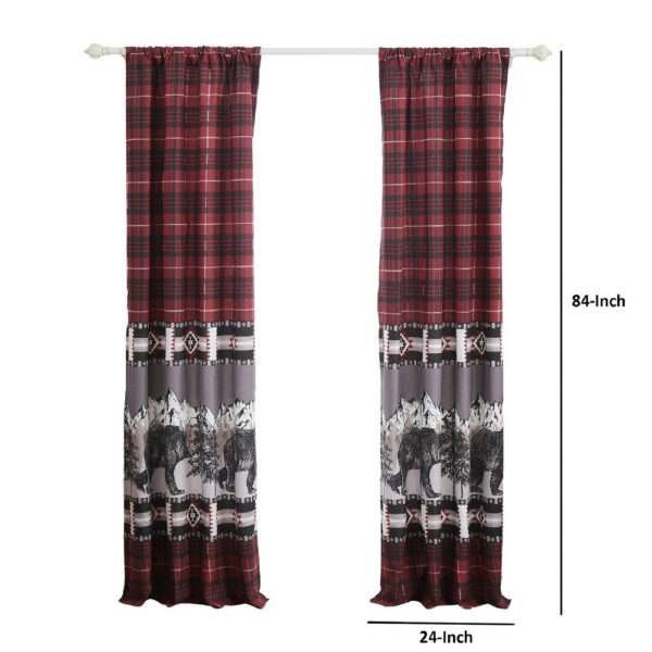 Sofia 84 Inch Bear Panel Curtains, Poly Microfiber, Red and Black Plaid