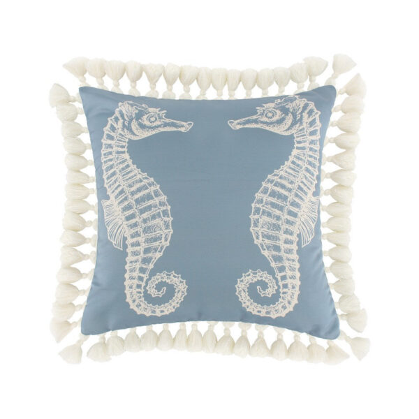Set of 2 Decorative Throw Pillows, Seahorse and Starfish Polyester, Tassels