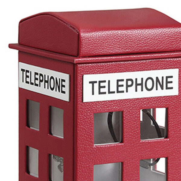 Telephone Booth Jewelry Box with 2 Drawers, Burgundy Red