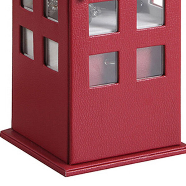 Telephone Booth Jewelry Box with 2 Drawers, Burgundy Red