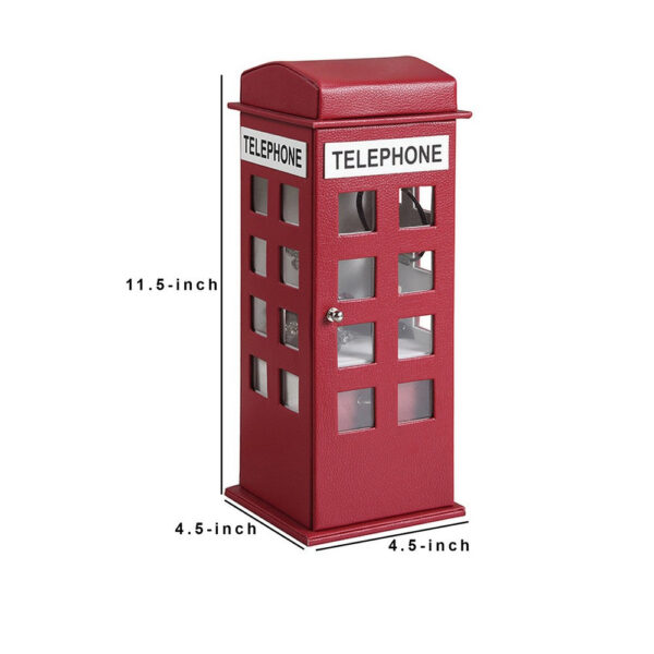 Telephone Booth Jewelry Box with 2 Drawers, Burgundy Red