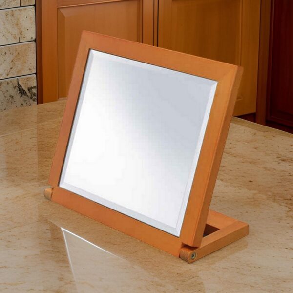 Wooden Rectangular Tilted Bevelled Mirror, Brown and Silver