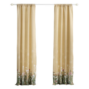84 Inch Window Curtains, Beige Microfiber Fabric, Wildflower Print Design