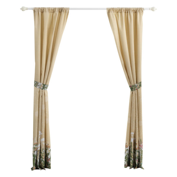 84 Inch Window Curtains, Beige Microfiber Fabric, Wildflower Print Design