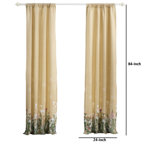 84 Inch Window Curtains, Beige Microfiber Fabric, Wildflower Print Design