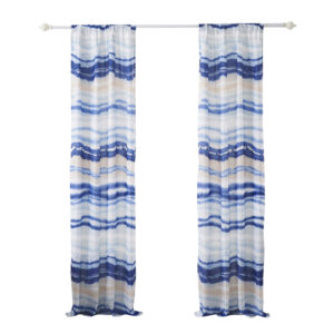 Oda 84 Inch Window Curtains, Microfiber Polyester, Blue Ocean Wave Print