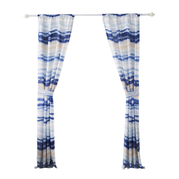 Oda 84 Inch Window Curtains, Microfiber Polyester, Blue Ocean Wave Print