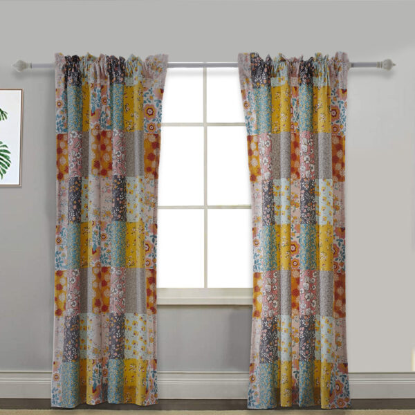Turin 63 Inch Window Curtains, Brushed Microfiber, Multicolor Patchwork