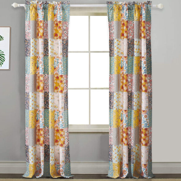 Turin 84 Inch Window Curtains, Brushed Microfiber, Multicolor Patchwork