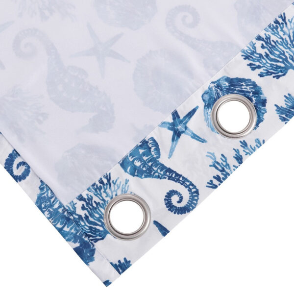 Riga 84 Inch Window Curtains, Blue Seashells Print, Microfiber, Rod Pockets