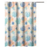 Geo 72 Inch Shower Curtain, White Blue Polyester, Seashells and Ferns Print