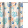 Geo 72 Inch Shower Curtain, White Blue Polyester, Seashells and Ferns Print
