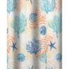 Geo 72 Inch Shower Curtain, White Blue Polyester, Seashells and Ferns Print