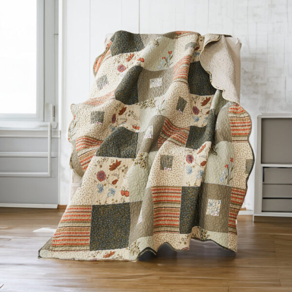 50 x 60 Cotton Quilted Throw Blanket with Fill, Wild Flowers, Multicolor