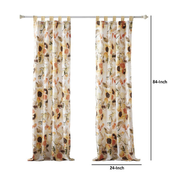 Kelsa Set of 2 Panel Curtains with Watercolor Sunflowers, Ruffled, Gold
