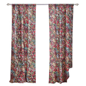 Burges 84 Inch Window Panel Curtain, Red and Pink Reed Print, Rod Pockets