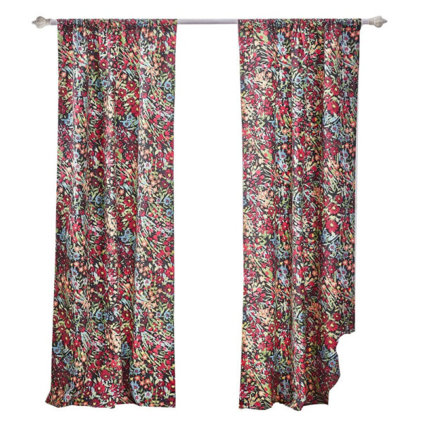 Burges 84 Inch Window Panel Curtain, Red and Pink Reed Print, Rod Pockets