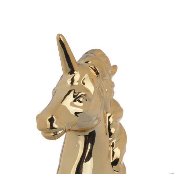 11 Inch Sitting Unicorn Figurine, Ceramic Statuette in Gold Metallic Finish