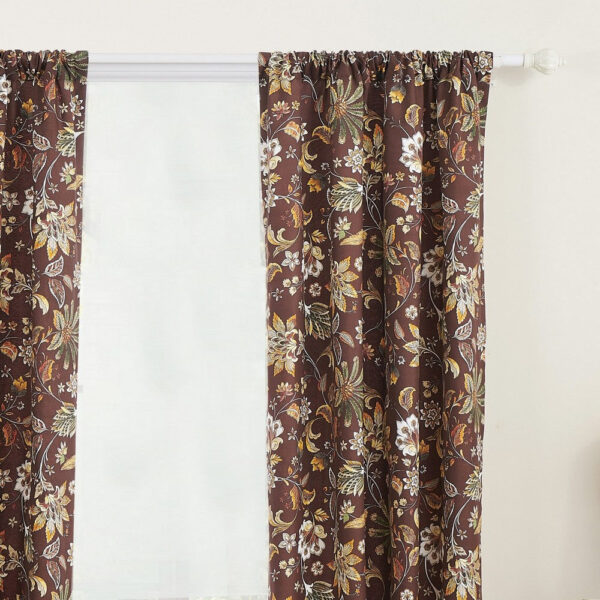 Athens 84 Inch Window Panel Curtain, Brown Microfiber Polyester, Jacobean
